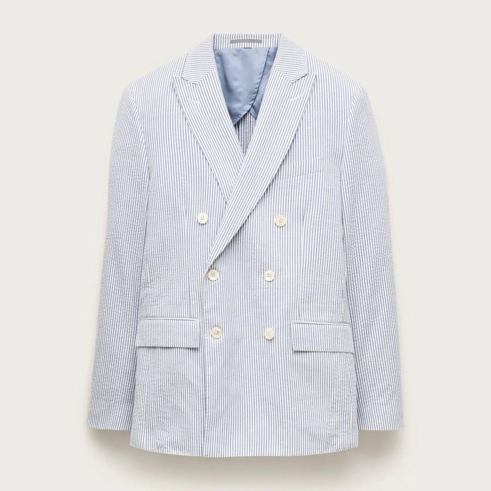 Ludlow Slim-fit double-breasted suit jacket in cotton seersucker