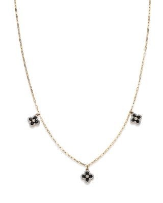 Bloomingdale's Fine Collection Diamond & Enamel Clover Droplet Necklace in 14K Yellow Gold, 0.25 tcw