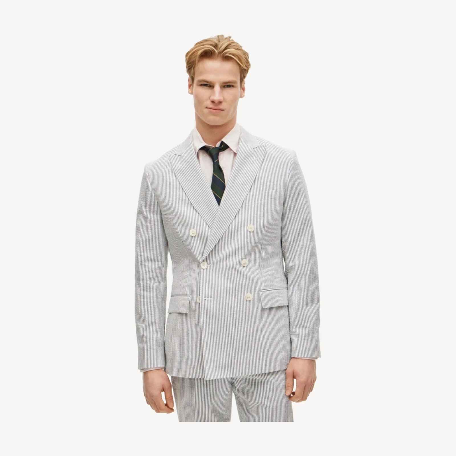 Ludlow Slim-fit double-breasted suit jacket in cotton seersucker