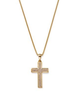 Bloomingdale's Fine Collection Men's Diamond Cross Pendant Necklace in 14K Yellow Gold, 1.0 tcw