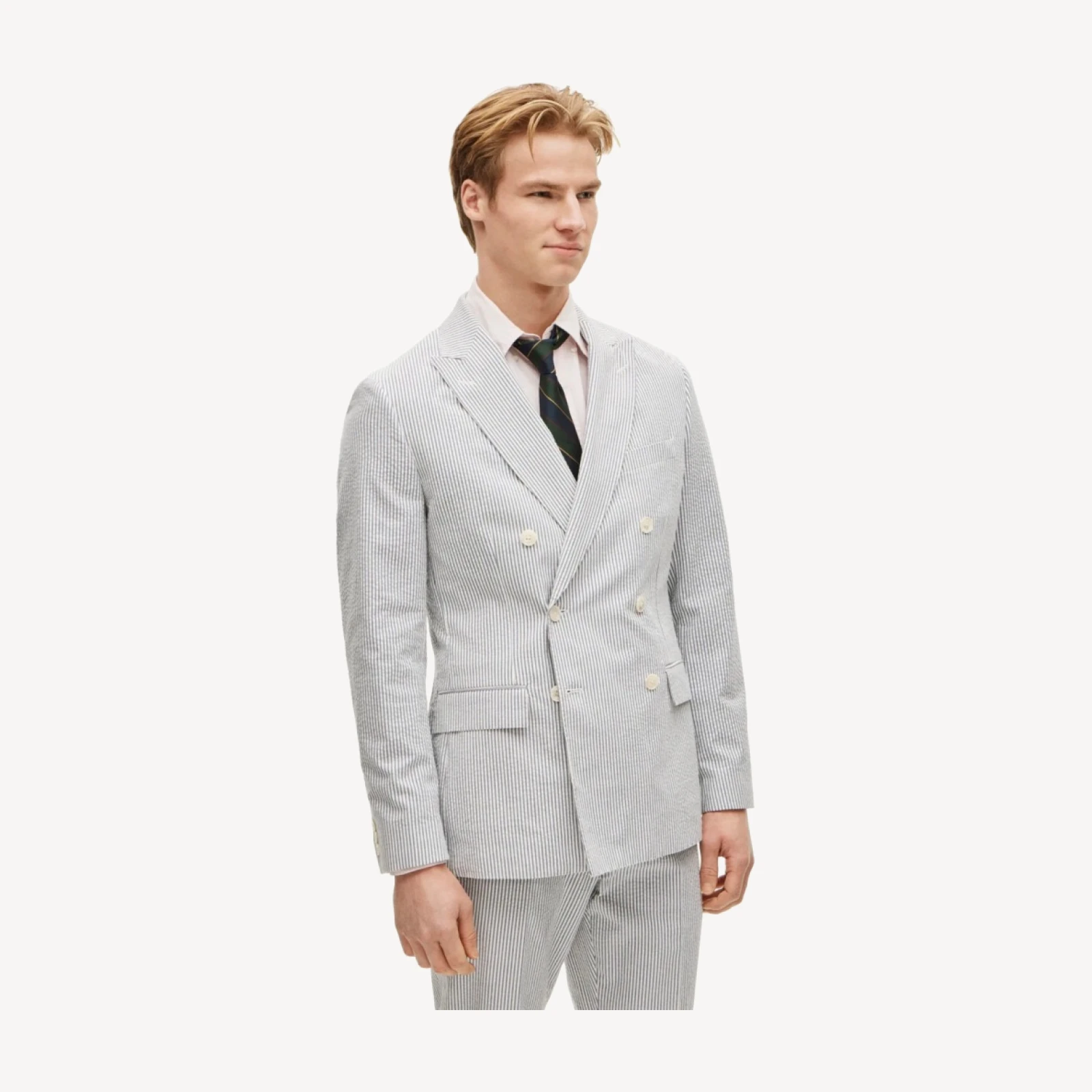 Ludlow Slim-fit double-breasted suit jacket in cotton seersucker