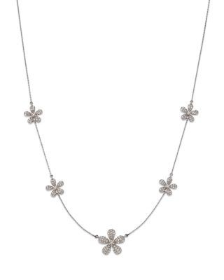 Bloomingdale's Fine Collection Diamond Flower Station Necklace in 14K White Gold, 0.50 tcw