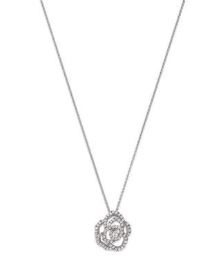 Bloomingdale's Fine Collection Diamond Rose Flower Openwork Pendant Necklace in 14K White Gold, 0.30 tcw