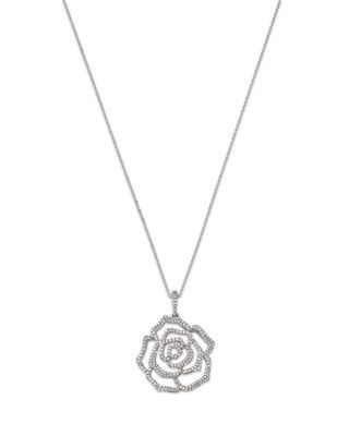 Bloomingdale's Fine Collection Diamond Rose Flower Pendant Necklace in 14K White Gold, 0.50 tcw
