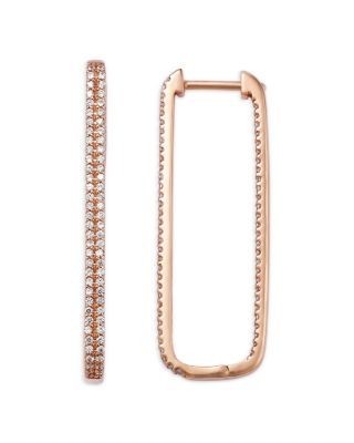 Bloomingdale's Fine Collection Diamond Pave Rectangular Hoop Earrings in 14K Rose Gold, 1.0 tcw