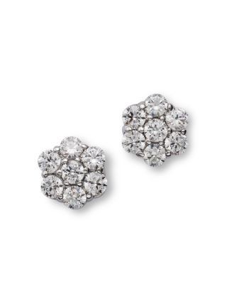 Bloomingdale's Fine Collection Diamond Flower Cluster Stud Earrings in 14K White Gold, 0.25 tcw