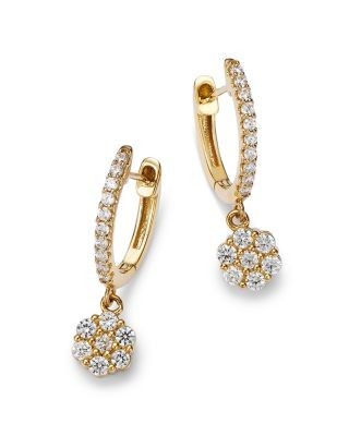 Bloomingdale's Fine Collection Diamond Flower Dangle Hoop Earrings in 14K Yellow Gold, 0.75 tcw