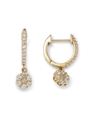 Bloomingdale's Fine Collection Diamond Flower Dangle Hoop Earrings in 14K Yellow Gold, 0.75 tcw