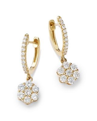 Bloomingdale's Fine Collection Diamond Flower Dangle Hoop Earrings in 14K Yellow Gold, 1.25 tcw
