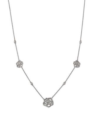 Bloomingdale's Fine Collection Diamond Flower Station Necklace in 14K White Gold, 0.75 tcw