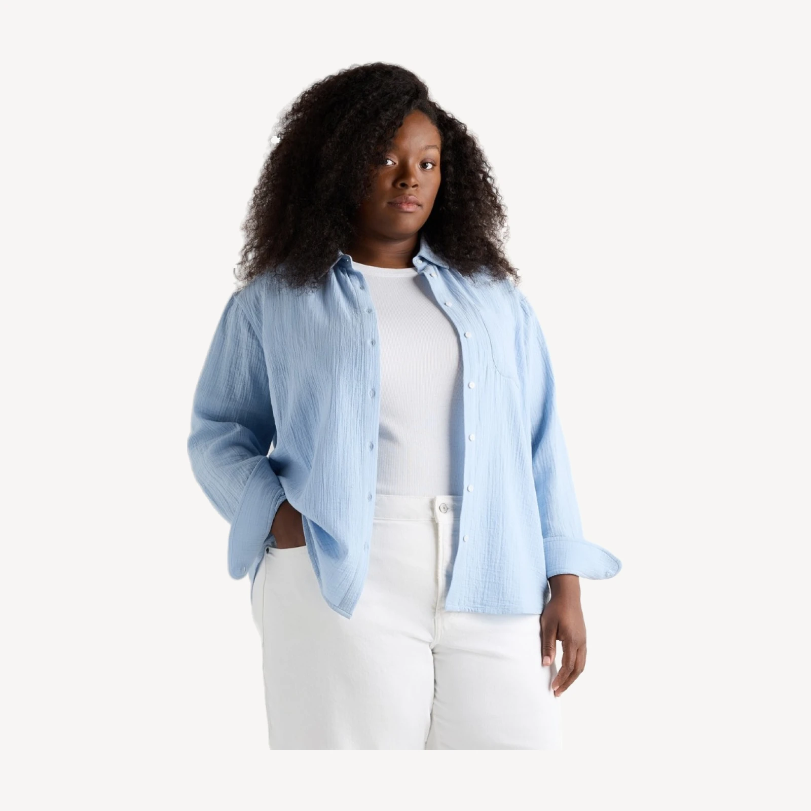 Women's Plus Size 100% Organic Cotton Gauze Long Sleeve Shirt