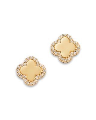 Bloomingdale's Fine Collection Diamond Clover Stud Earrings in 14K Yellow Gold, 0.15 tcw
