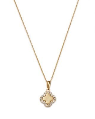 Bloomingdale's Fine Collection Diamond Clover Pendant Necklace in 14K Yellow Gold, 0.15 tcw