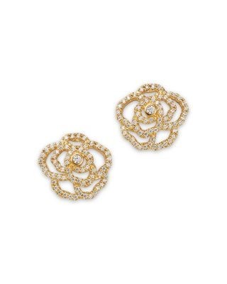 Bloomingdale's Fine Collection Diamond Flower Earrings in 14K Yellow Gold, 0.50 tcw