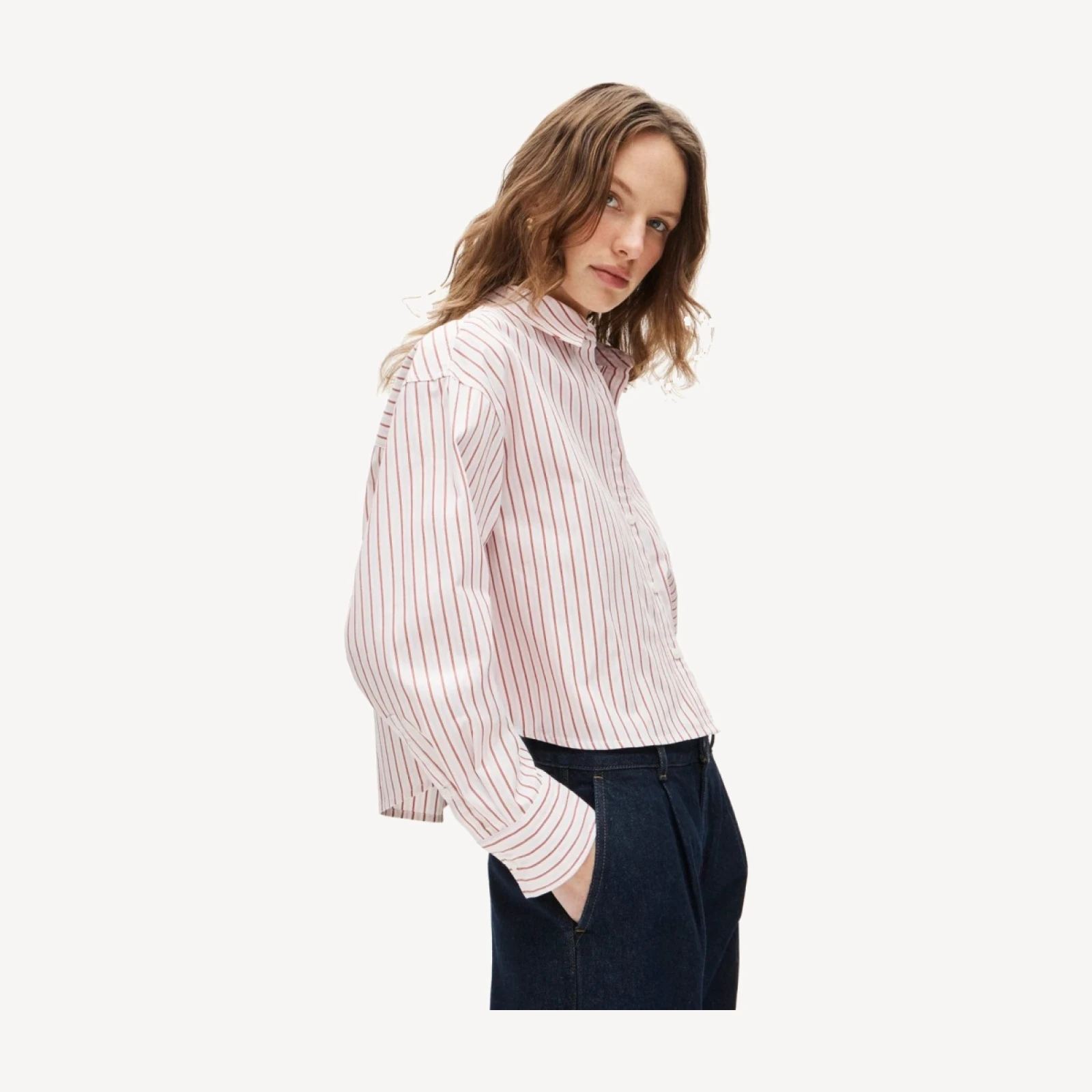 Étienne cropped button-up shirt in striped cotton poplin
