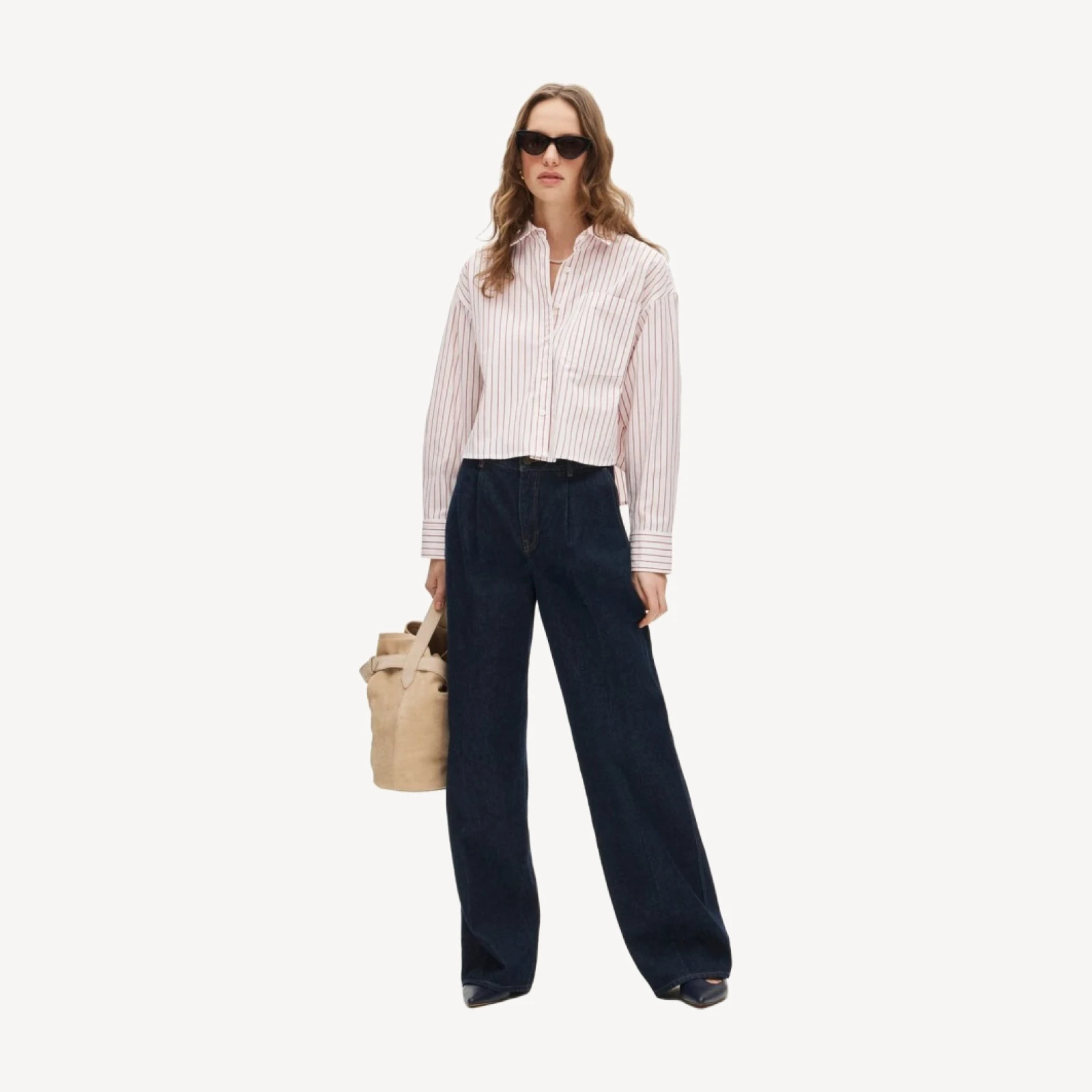 Étienne cropped button-up shirt in striped cotton poplin