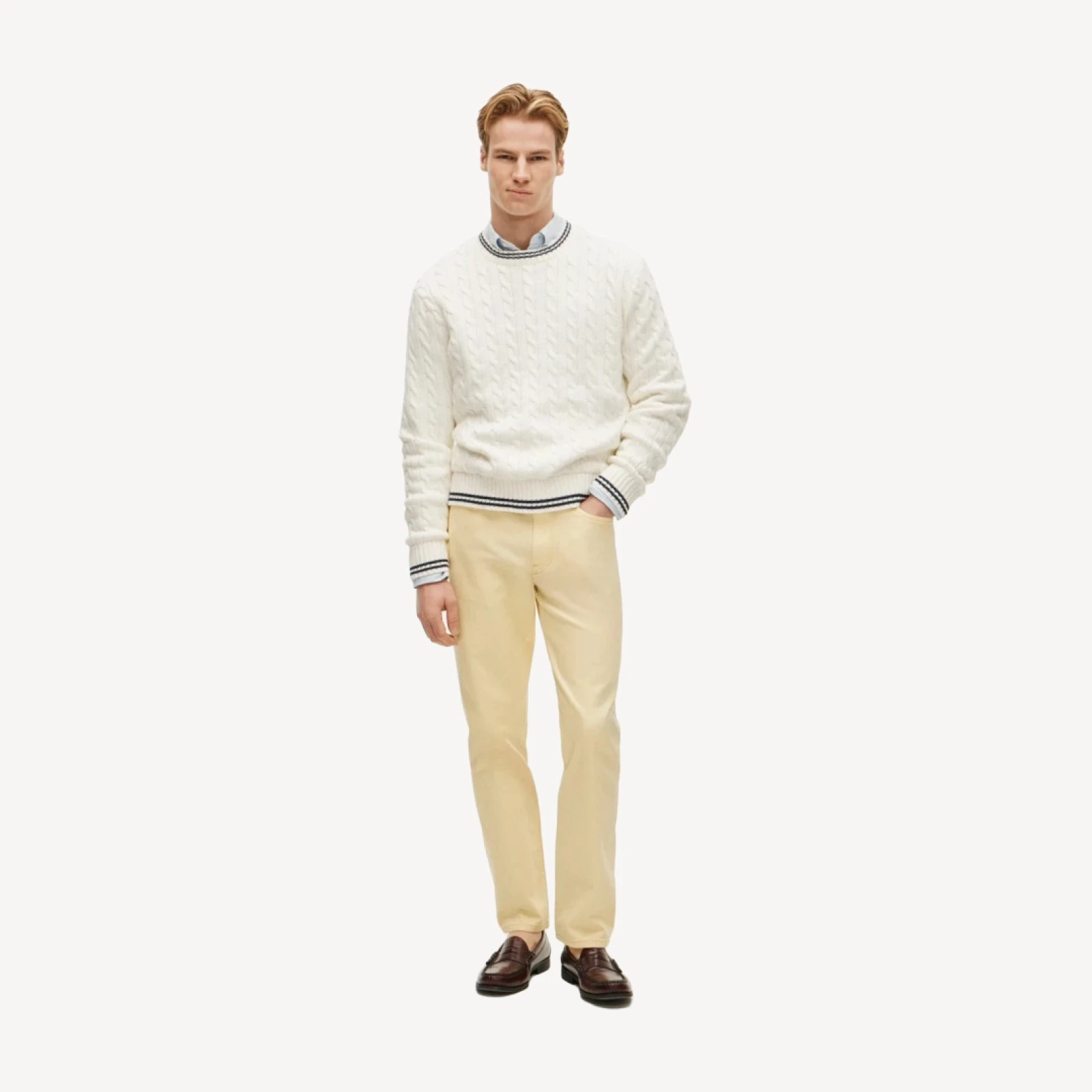 Heritage cotton tipped cable-knit sweater