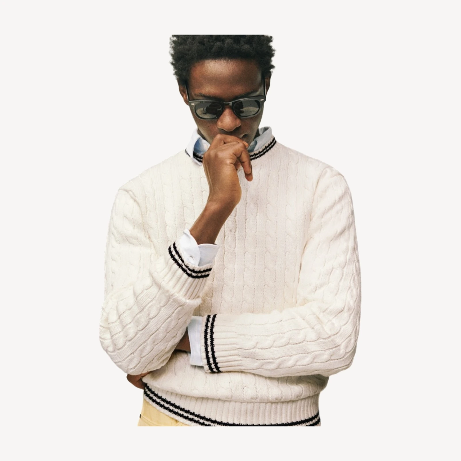 Heritage cotton tipped cable-knit sweater