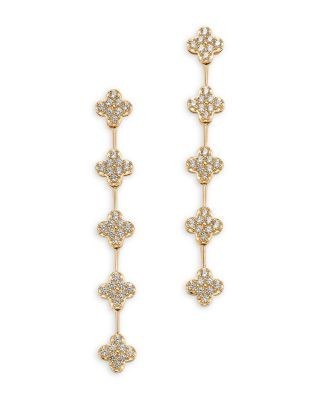 Bloomingdale's Fine Collection Diamond Clover Cluster Linear Drop Earrings in 14K Yellow Gold, 0.50 tcw