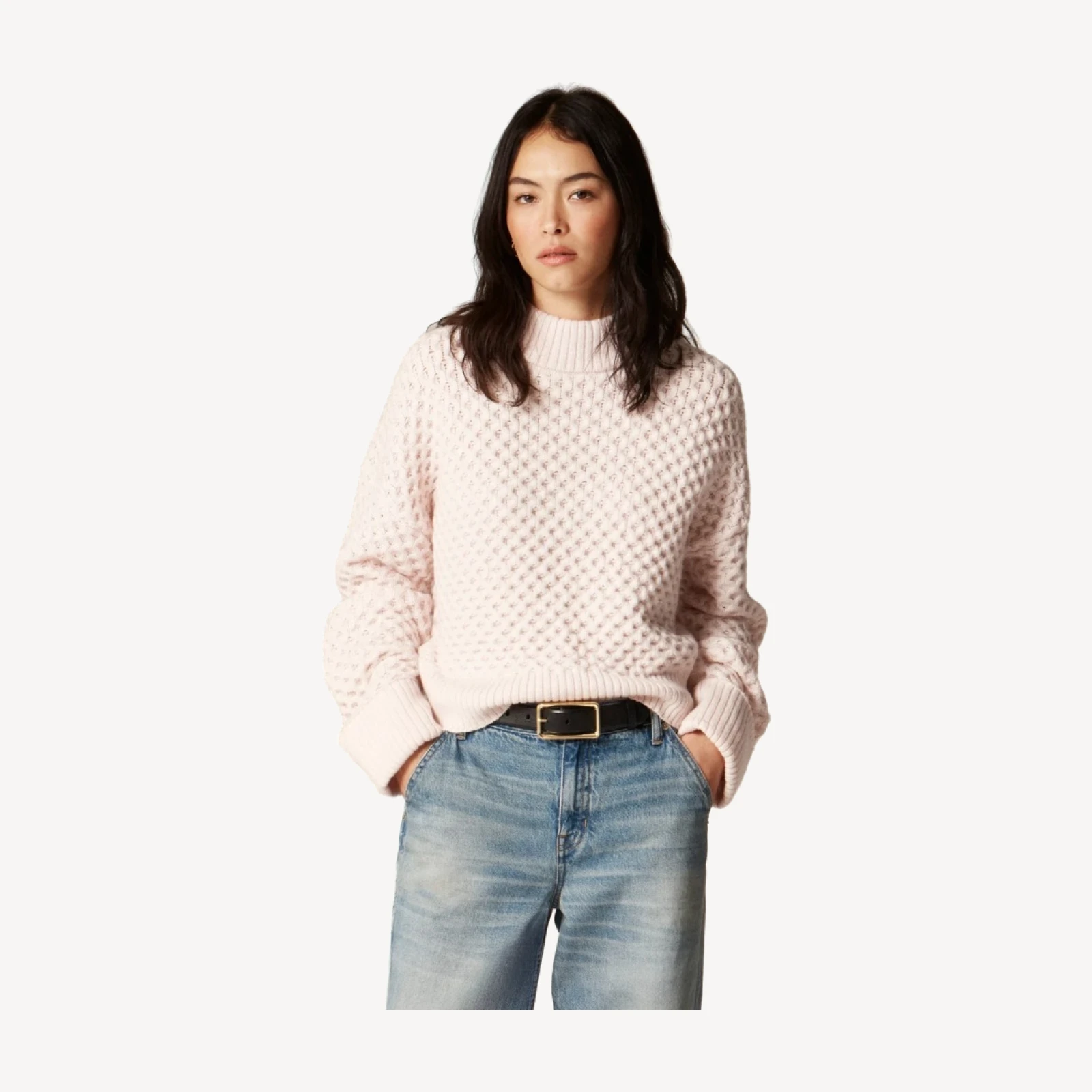 Honeycomb mockneck sweater in wool blend