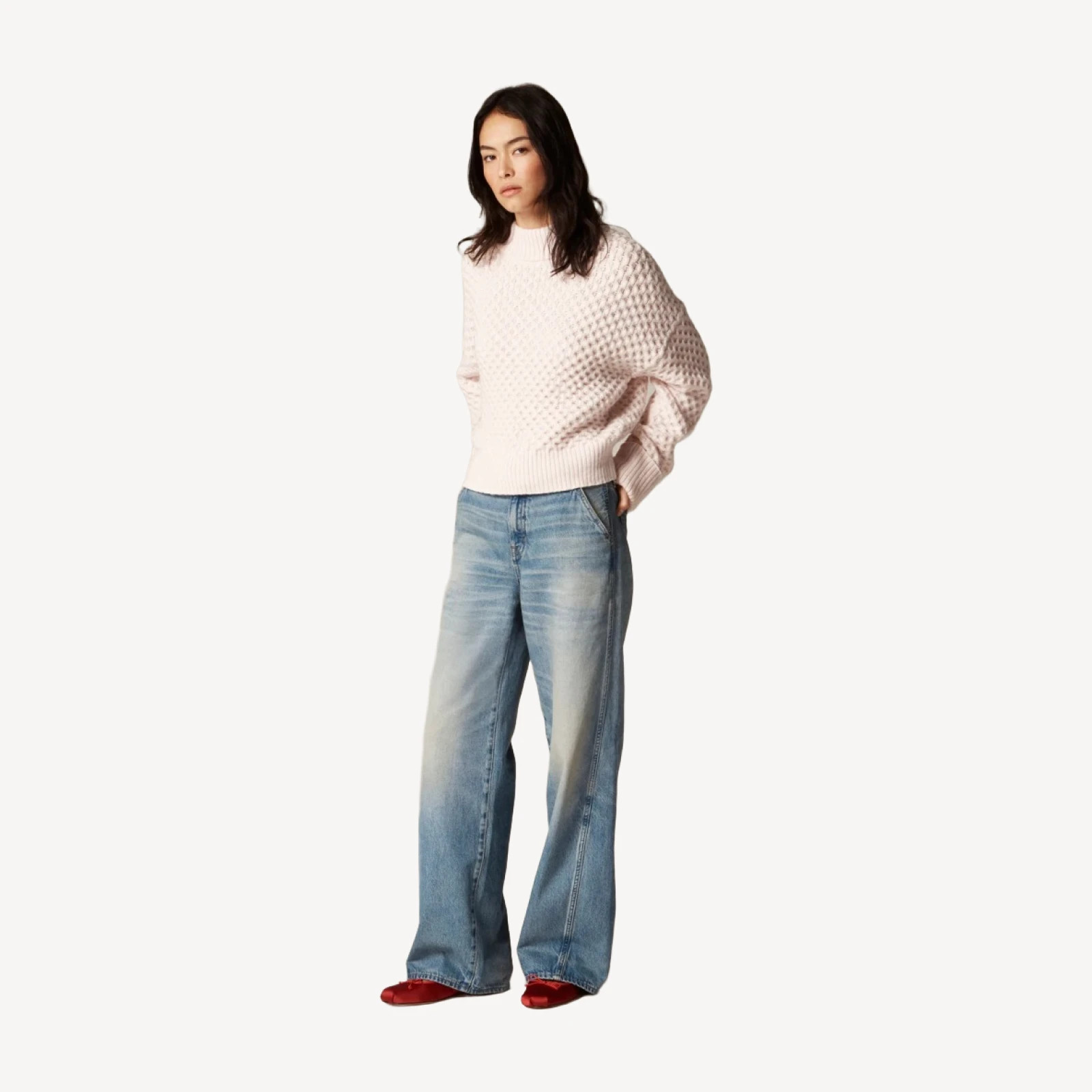 Honeycomb mockneck sweater in wool blend
