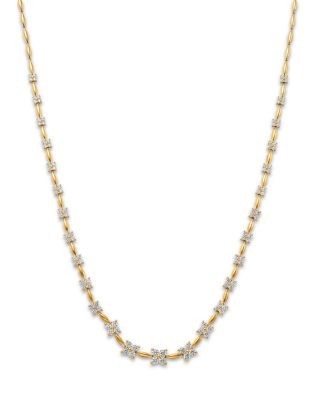 Bloomingdale's Fine Collection Diamond Flower Quad Cluster Graduated Collar Necklace in 14K Yellow Gold, 3.0 tcw
