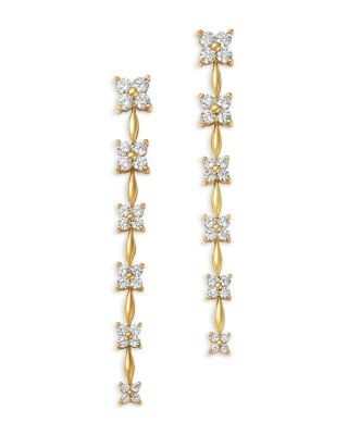 Bloomingdale's Fine Collection Diamond Flower Quad Cluster Graduated Linear Drop Earrings in 14K Yellow Gold, 1.75 tcw