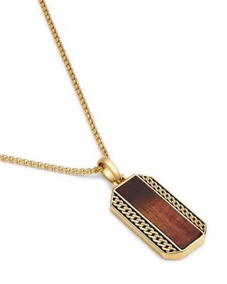 Bloomingdale's Fine Collection Men's Tiger Eye Pendant Necklace in 14K Yellow Gold, 22
