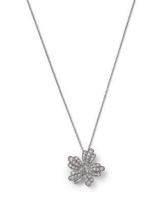 Bloomingdale's Fine Collection Diamond Pave Flower Pendant Necklace in 14K White Gold, 0.33 tcw