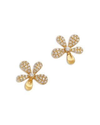 Bloomingdale's Fine Collection Diamond Pave Flower Stud Earrings in 14K Yellow Gold, 0.33 tcw