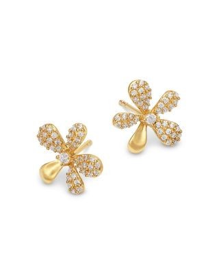 Bloomingdale's Fine Collection Diamond Pave Flower Stud Earrings in 14K Yellow Gold, 0.33 tcw