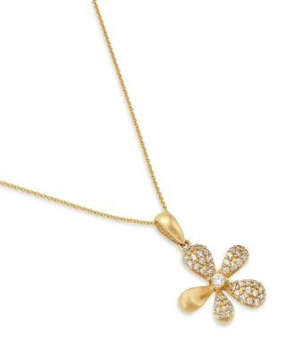 Bloomingdale's Fine Collection Diamond Pave Flower Pendant Necklace in 14K Yellow Gold, 0.25 tcw