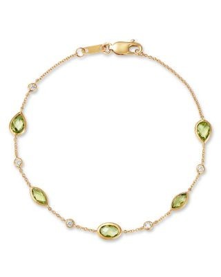 Bloomingdale's Fine Collection Peridot Bezel & Diamond Station Bracelet in 14K Yellow Gold