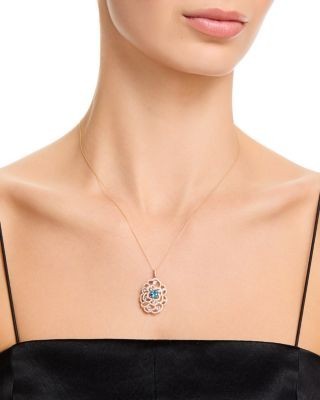 Bloomingdale's Fine Collection Blue Topaz & Diamond Rose Silhouette Pendant Necklace in 14K Yellow Gold, 18
