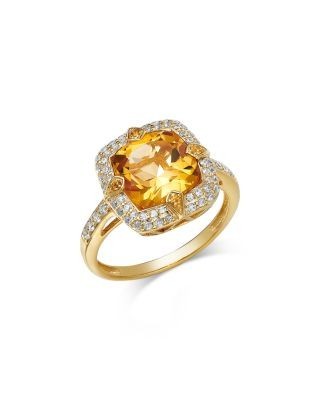Bloomingdale's Fine Collection Citrine & Diamond Halo Ring in 14K Yellow Gold