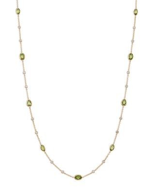 Bloomingdale's Fine Collection Peridot Bezel & Diamond Station Necklace in 14K Yellow Gold, 18