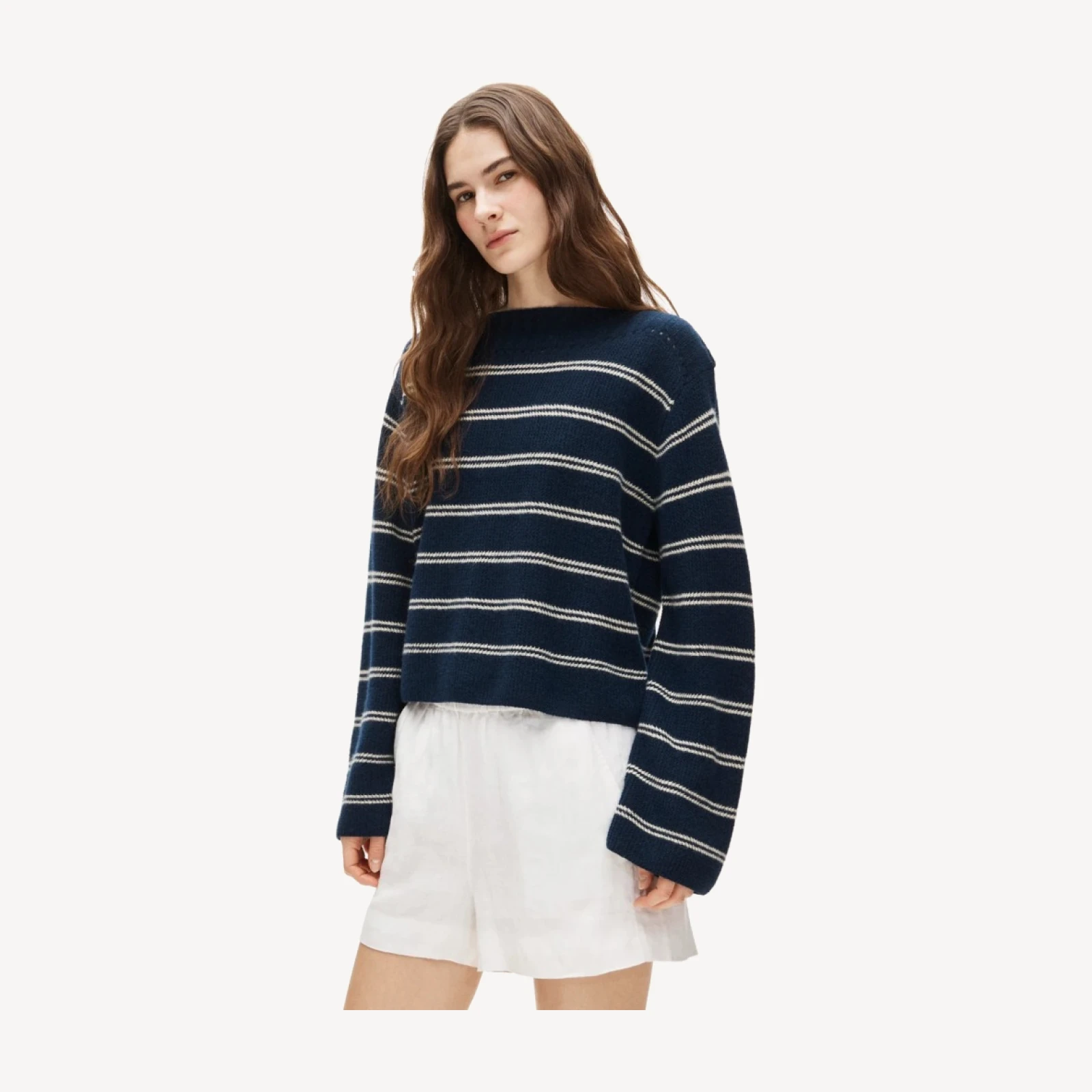 Cashmere wide-sleeve sweater in mariner stripe
