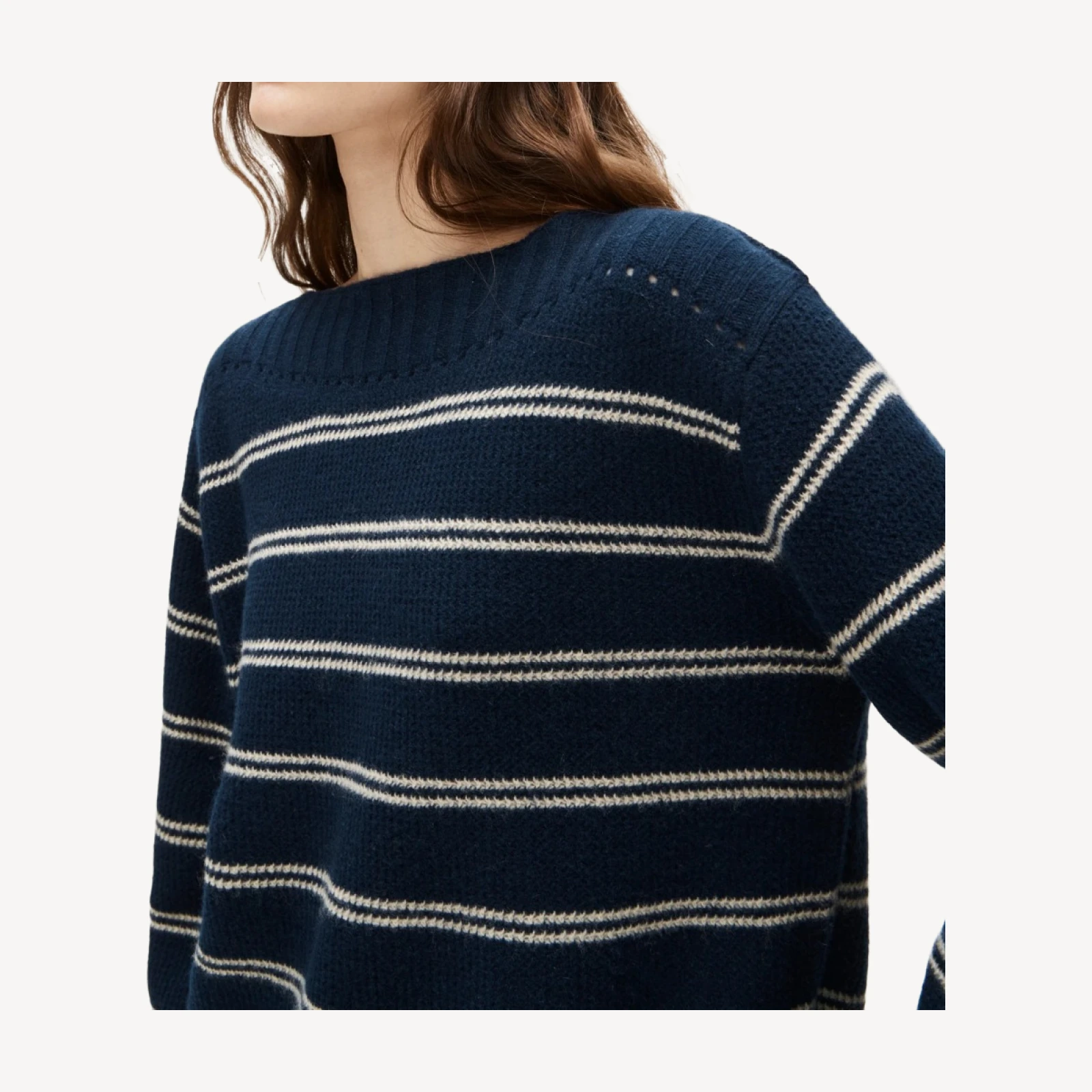 Cashmere wide-sleeve sweater in mariner stripe