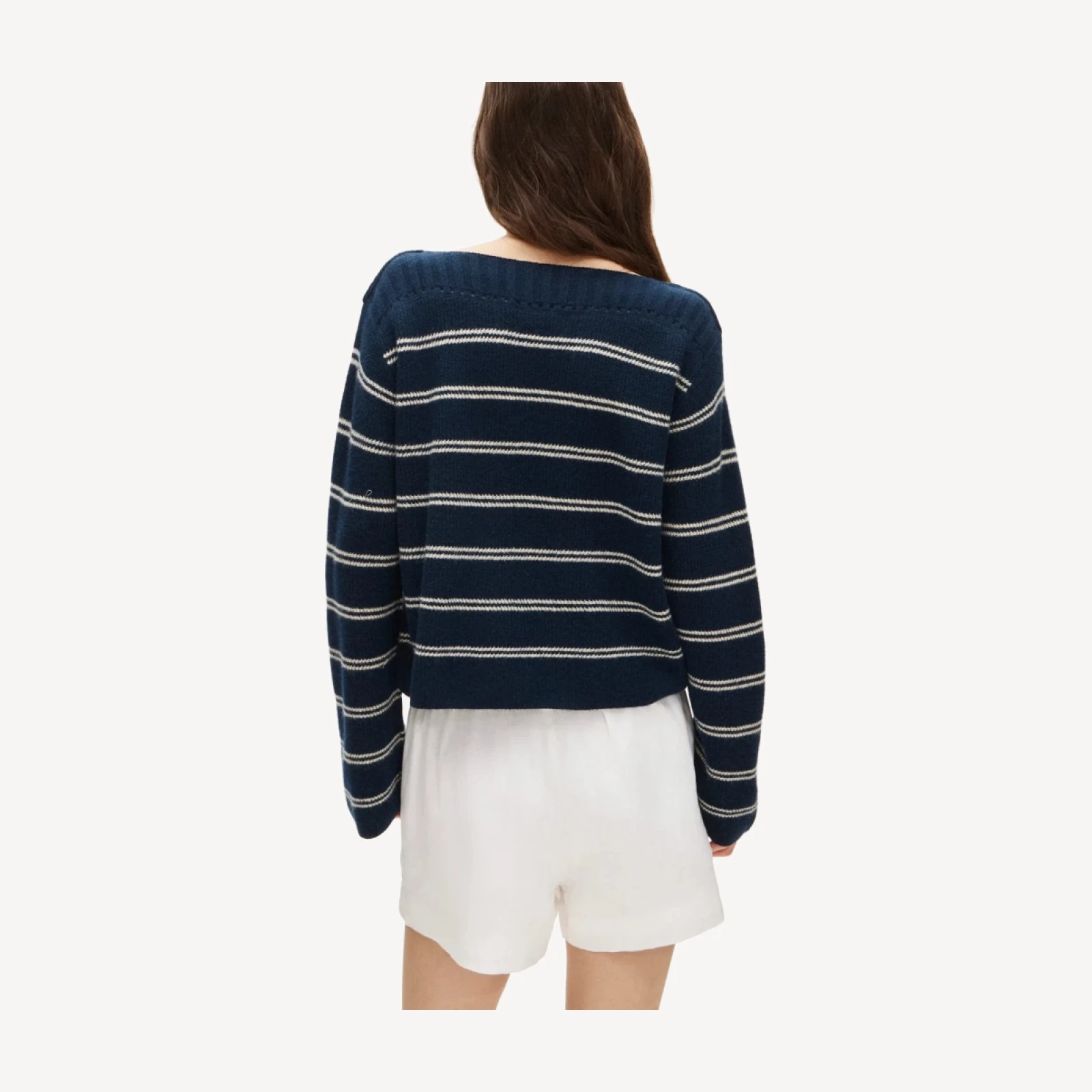 Cashmere wide-sleeve sweater in mariner stripe