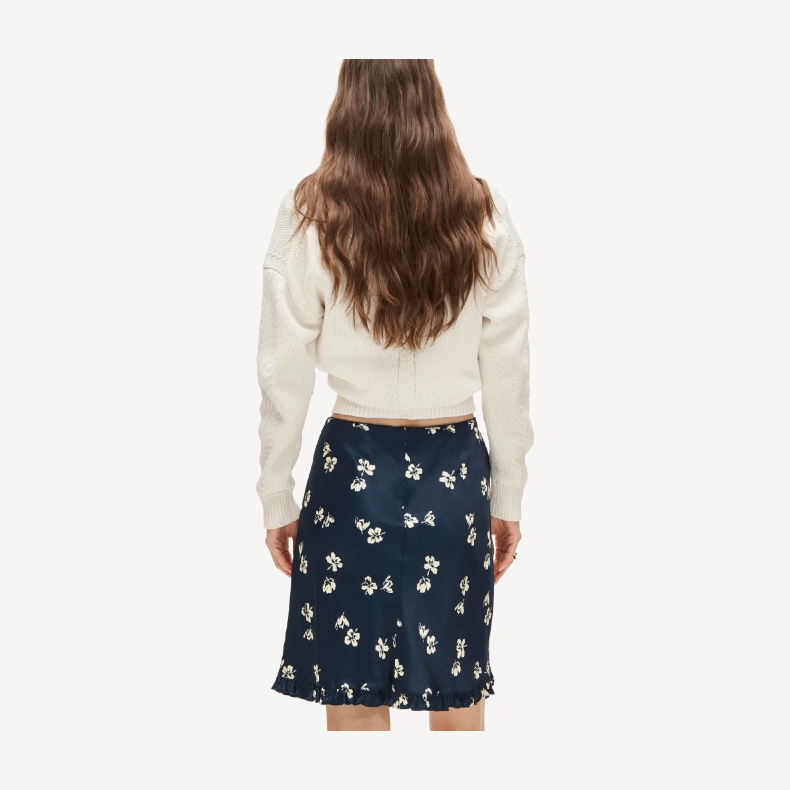 Side-ruffle slip skirt in viscose charmeuse floral
