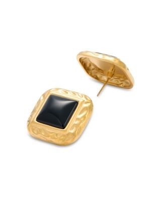 Aqua Square Stone Framed Stud Earrings - Exclusive
