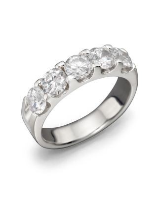 Certified Diamond 5 Stone Band in 18K White Gold, 2.0 tcw