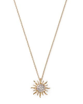 Diamond Sun Pendant Necklace in 14K Yellow Gold, .10 tcw