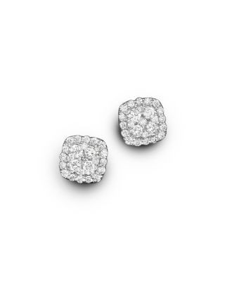 Diamond Cluster Stud Earrings in 14K White Gold, .50 tcw