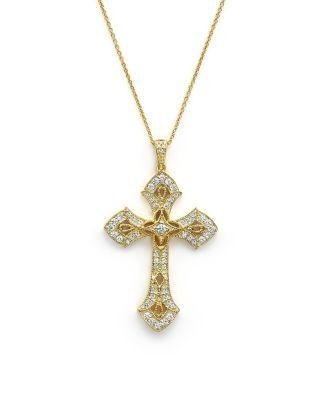 Diamond Cross Pendant Necklace in 14K Yellow Gold, .50 tcw