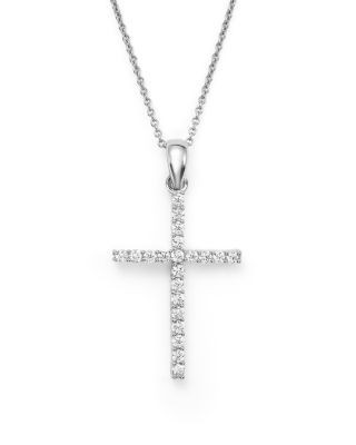 Diamond Cross Pendant Necklace in 14K White Gold, 0.25 tcw