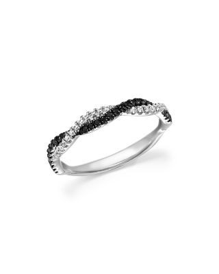 White and Black Diamond Braided Band in 14K White Gold