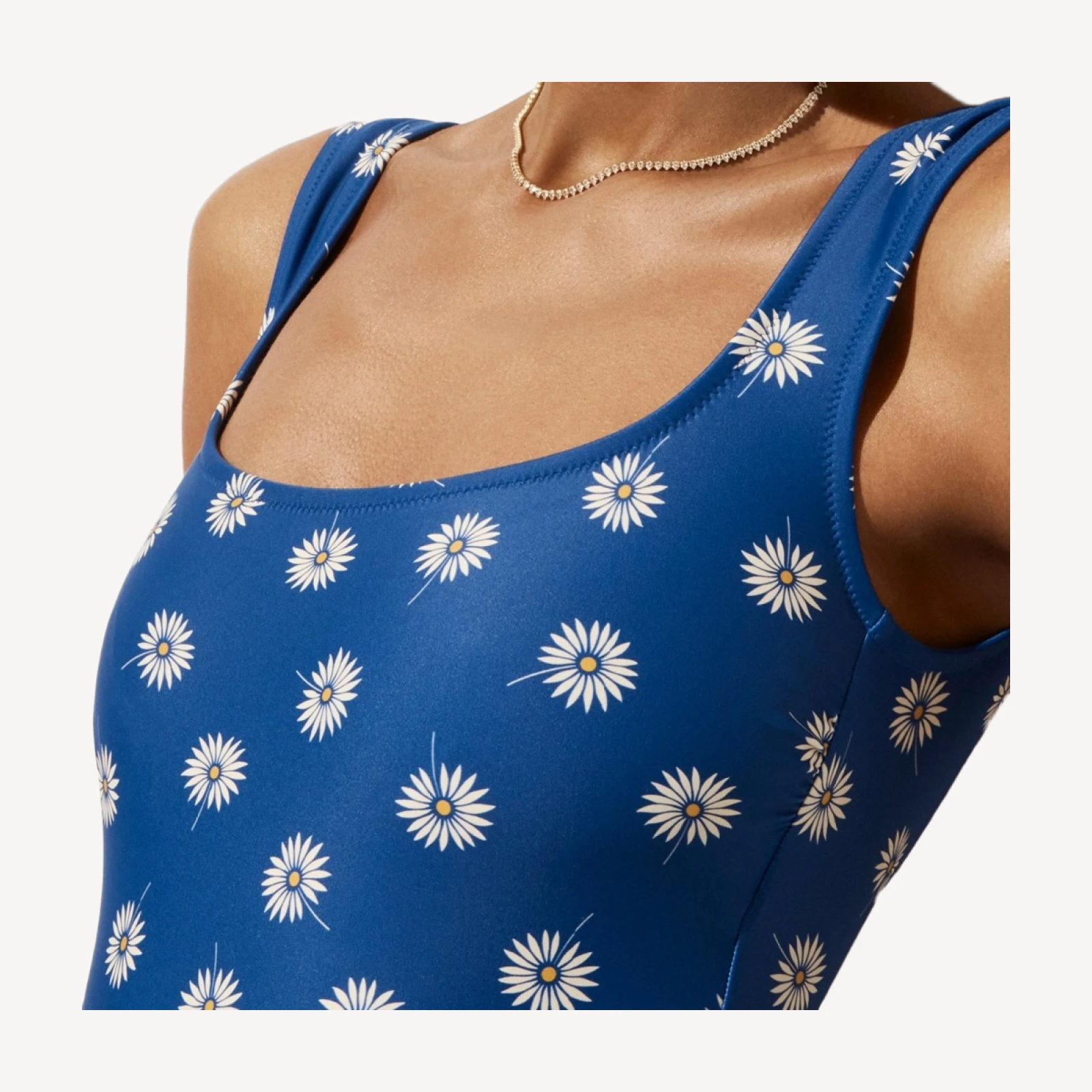 Cap-sleeve one-piece swimsuit in daisy print