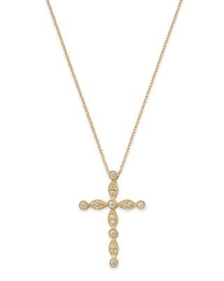 Bloomingdale's Fine Collection Diamond Cross Pendant Necklace in 14K Yellow Gold, 0.10 tcw