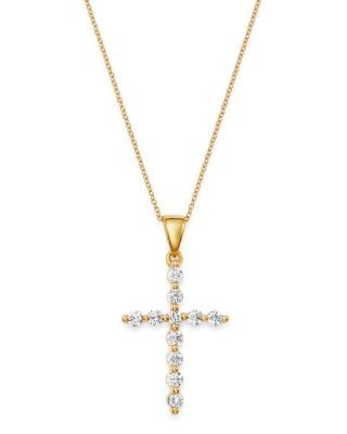 Bloomingdale's Fine Collection Diamond Large Cross Pendant Necklace in 14K Yellow Gold, 0.50 tcw